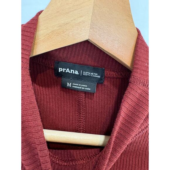 PRANA Size M Foundation Rib Mock Neck Top Long Sleeve Stretch Modal Red Orange - Picture 3 of 7